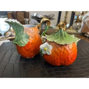 Vintage Royal Bayreuth Strawberry Creamer and Sugar Bowl Set